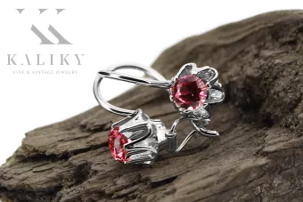 Argent sterling 925 925 Ruby des boucles d'oreilles vec013s Russe Soviétique URSS Bijoux vintage Art Deco style